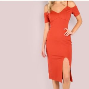 Bardot Cold Shoulder Bodycon Open Slit Dress